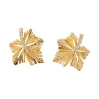 Rhinestone Earring Brass Maple Leaf gold color plated fashion jewelry & for woman & with rhinestone golden nickel lead & cadmium free Sold By Pair