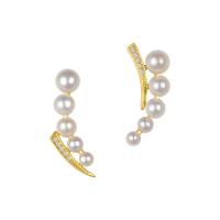 Rhinestone Earring Brass with Plastic Pearl gold color plated fashion jewelry & for woman & with rhinestone nickel lead & cadmium free 23mm Sold By Pair