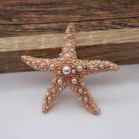 Plastic perle broche, Zinc Alloy, med Plastic Pearl, Starfish, forgyldt, for kvinde, flere farver til valg, nikkel, bly & cadmium fri, 60x63mm, Solgt af PC