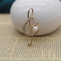 Plastic Pearl Brooch Zinc Alloy with Plastic Pearl Music Note gold color plated for woman & with rhinestone nickel lead & cadmium free Sold By PC