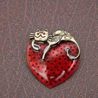 Enamel Brooch, Tibetan Style, Heart, gold color plated, Unisex, red, nickel, lead & cadmium free, 37x35mm, Sold By PC