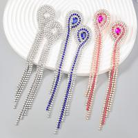 Fashion Fringe Earrings, Tibetan Style, fashion jewelry & for woman & with rhinestone, more colors for choice, 150x27mm, Sold By Pair