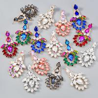 Rhinestone Earring, Tibetan Style, plated, fashion jewelry & for woman & with rhinestone, more colors for choice, 72x43mm, Sold By Pair