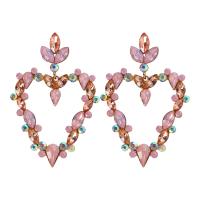 Rhinestone náušnice, Zinek, Srdce, barva pozlacený, módní šperky & pro ženy & s drahokamu, více barev na výběr, 79x50mm, Prodáno By Pair