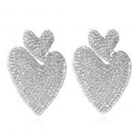 Rhinestone Earring Zinc Alloy Heart plated fashion jewelry & for woman & with rhinestone Sold By Pair