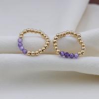 Natural Quartz Finger Ring, Brass, with Elastic Thread & Amethyst, handmade, fashion jewelry & for woman, 3mm, Hole:Approx 0.7mm, Sold By PC