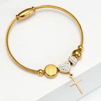Stainless Steel Bangle 304 Stainless Steel with Magnet Cross Vacuum Ion Plating for woman & with rhinestone golden 10mm Inner Approx 60mm Sold By PC