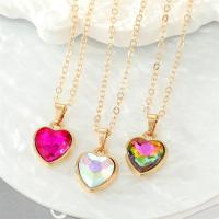 Zinc Alloy Jewelry Necklace with Cubic Zirconia with 5cm extender chain Heart gold color plated for woman & faceted nickel lead & cadmium free Length Approx 50 cm Sold By PC