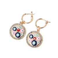 Evil Eye Earrings Zinc Alloy Flat Round plated for woman & enamel & with rhinestone nickel lead & cadmium free Sold By Pair