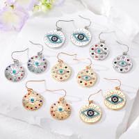 Evil Eye Earrings, Brass, with Tibetan Style, Flat Round, plated, for woman & enamel & with rhinestone, more colors for choice, nickel, lead & cadmium free, Sold By Pair
