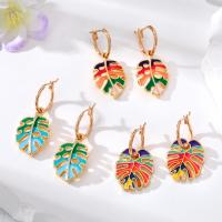 Zinc Alloy Drop Earrings Leaf gold color plated for woman & enamel nickel lead & cadmium free Sold By Pair