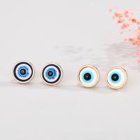 Evil Eye Earrings, Tibetan Style, Flat Round, gold color plated, for woman & enamel, more colors for choice, nickel, lead & cadmium free, Sold By PC