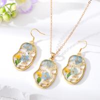 Resin Jewelry Sets Zinc Alloy with Dried Flower & Resin with 5cm extender chain plated & for woman & epoxy gel nickel lead & cadmium free Length Approx 50 cm Sold By PC
