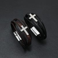 Bracelets cordon PU, cuir PU, avec alliage de zinc, bijoux de mode & pour homme, plus de couleurs à choisir, Longueur Environ 21-22 cm, Vendu par PC
