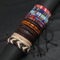 PU Leather Cord Bracelets, with Wax Cord, 15 pieces & fashion jewelry & for man, mixed colors, Length:Approx 17-18 cm, Sold By Set