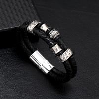 PU Leather Cord Bracelets with Zinc Alloy fashion jewelry & for man black Length Approx 21-22 cm Sold By PC