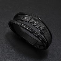 ПУ шнур браслеты, Искусственная кожа, с цинковый сплав, ювелирные изделия моды & Мужский, черный, длина:Приблизительно 21-22 см, продается PC