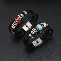 PU Leather Cord Bracelets with turquoise & Zinc Alloy fashion jewelry & for man Length Approx 21-22 cm Sold By PC