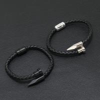 PU Leather Cord Bracelets, with Tibetan Style, fashion jewelry & for man, black, Length:Approx 17-18 cm, Sold By PC