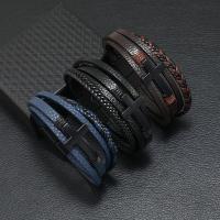 PU Cord Armbånd, med Zinc Alloy, mode smykker & flerlags & for mennesket, flere farver til valg, Længde Ca. 21-22 cm, Solgt af PC