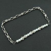 Plastične biserna ogrlica, Titanium Čelik, s Staklo Pearl, modni nakit & za žene, nikal, olovo i kadmij besplatno, Prodano By PC