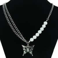 Mode-Multi-Layer-Halskette, Titanstahl, mit Kunststoff Perlen, mit Verlängerungskettchen von 5cm, Modeschmuck & für Frau, frei von Nickel, Blei & Kadmium, 32x28mm, Länge:ca. 50 cm, verkauft von PC