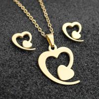 Fashion Stainless Steel Jewelry Sets, Stud Earring & sweater chain necklace, 304 Stainless Steel, Heart, Vacuum Plating, 2 pieces & fashion jewelry & for woman, golden, 18*19mm,9*10mm, Length:Approx 17.72 Inch, Sold By Set