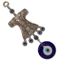 Hængende ornamenter, Zinc Alloy, med Lampwork, Garment, antik sølv farve forgyldt, onde øje mønster, blå, nikkel, bly & cadmium fri, Længde 25.5 cm, Solgt af PC