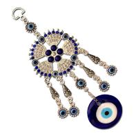 Hanging Ornaments, Tibetan Style, with Lampwork, antique silver color plated, evil eye pattern & with rhinestone, blue, nickel, lead & cadmium free, Length:24 cm, Sold By PC