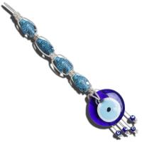 Hanging Ornaments, Linen, with Lampwork, Fish, evil eye pattern, blue, Length:35 cm, Sold By PC