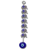 Hanging Ornaments, Tibetan Style, with Lampwork, Elephant, silver color plated, evil eye pattern & with rhinestone, blue, nickel, lead & cadmium free, Length:29.5 cm, Sold By PC