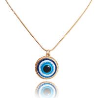 Evil Eye Biżuteria Naszyjnik, Stop cynku, ze żywica, Kopuła, KC malowane na złoto, biżuteria moda & dla obu płci & złe oko wzór, niebieski, bez zawartości niklu, ołowiu i kadmu, 19mm, długość 48 cm, sprzedane przez PC