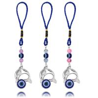 Hanging Ornaments Zinc Alloy with Polyester Cord & Resin & Acrylic Dolphin silver color plated evil eye pattern nickel lead & cadmium free Length 17.5 cm Sold By PC