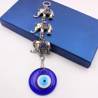 Hanging Ornaments Zinc Alloy with Lampwork Elephant antique silver color plated evil eye pattern & with rhinestone blue nickel lead & cadmium free 40mm 50mm Length 230 mm Sold By PC