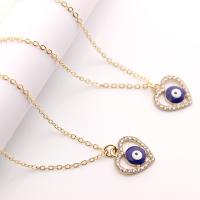 Evil Eye Jewelry Necklace, Tibetan Style, with iron chain, Heart, gold color plated, evil eye pattern & for woman & enamel & with rhinestone, golden, nickel, lead & cadmium free, Length:47 cm, Sold By PC