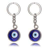 Bag Purse Charms Keyrings Keychains, Tibetan Style, with Lampwork, Dome, silver color plated, evil eye pattern, blue, nickel, lead & cadmium free, Length:9 cm, Sold By PC
