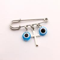 Tibetan Style Brooches, with Resin, Cross, silver color plated, Unisex & evil eye pattern, nickel, lead & cadmium free, 50mm,24mm,10mm, Sold By PC