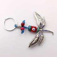 Bag Purse Charms Keyrings Keychains, Tibetan Style, with Wood & Resin, Dragonfly, antique silver color plated, evil eye pattern & with rhinestone, nickel, lead & cadmium free, Length:11 cm, Sold By PC