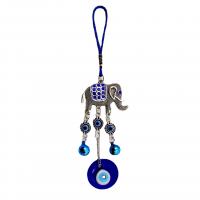 Hanging Ornaments Zinc Alloy with Lampwork Elephant antique silver color plated evil eye pattern & with rhinestone blue nickel lead & cadmium free Length 24 cm Sold By PC