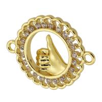 Cubic Zirconia Micro Pave Brass Connector, Flat Round, real gold plated, micro pave cubic zirconia & hollow, gold, 23x18x3mm, Hole:Approx 1.5mm, Sold By PC