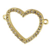 Cubic Zirconia Micro Pave Brass Connector, Heart, real gold plated, micro pave cubic zirconia & hollow, gold, 24x18x3mm, Hole:Approx 1mm, Sold By PC