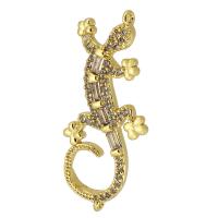Cubic Zirconia Micro Pave Brass Connector, Gecko, real gold plated, micro pave cubic zirconia, gold, 31x4x2mm, Hole:Approx 1mm, Sold By PC