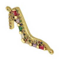 Cubic Zirconia Micro Pave Brass Connector, Shoes, real gold plated, micro pave cubic zirconia, gold, 33x11x3mm, Hole:Approx 1mm, Sold By PC