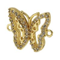 Cubic Zirconia Micro Pave Brass Connector Butterfly real gold plated micro pave cubic zirconia gold Approx 1mm Sold By PC