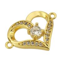 Cubic Zirconia Micro Pave Brass Connector, Heart, real gold plated, micro pave cubic zirconia & hollow, gold, 20x14x4mm, Hole:Approx 1mm, Sold By PC