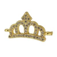 Cubic Zirconia Micro Pave Brass Connector, Crown, real gold plated, micro pave cubic zirconia, gold, 21x12x3mm, Hole:Approx 1mm, Sold By PC