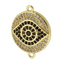 Evil Eye Connector, Brass, Flat Round, real gold plated, micro pave cubic zirconia, gold, 25.50x20x3mm, Hole:Approx 1mm, Sold By PC