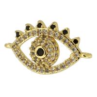 Evil Eye Connector, Brass, real gold plated, micro pave cubic zirconia, gold, 21x12x4mm, Hole:Approx 1mm, Sold By PC