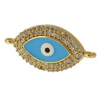 Evil Eye Connector, Brass, real gold plated, micro pave cubic zirconia & enamel, blue, 25x12x3mm, Hole:Approx 1mm, Sold By PC