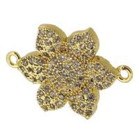 Cubic Zirconia Micro Pave Brass Connector, Flower, real gold plated, micro pave cubic zirconia, gold, 22.50x16x3mm, Hole:Approx 1mm, Sold By PC